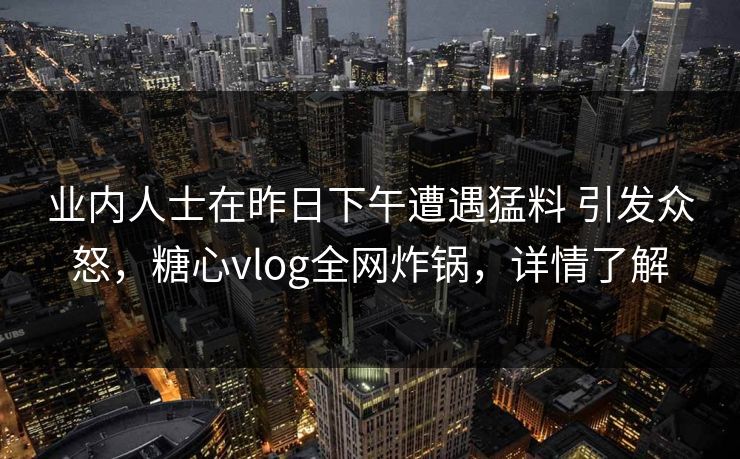 业内人士在昨日下午遭遇猛料 引发众怒，糖心vlog全网炸锅，详情了解