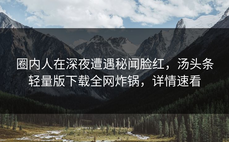 圈内人在深夜遭遇秘闻脸红，汤头条轻量版下载全网炸锅，详情速看